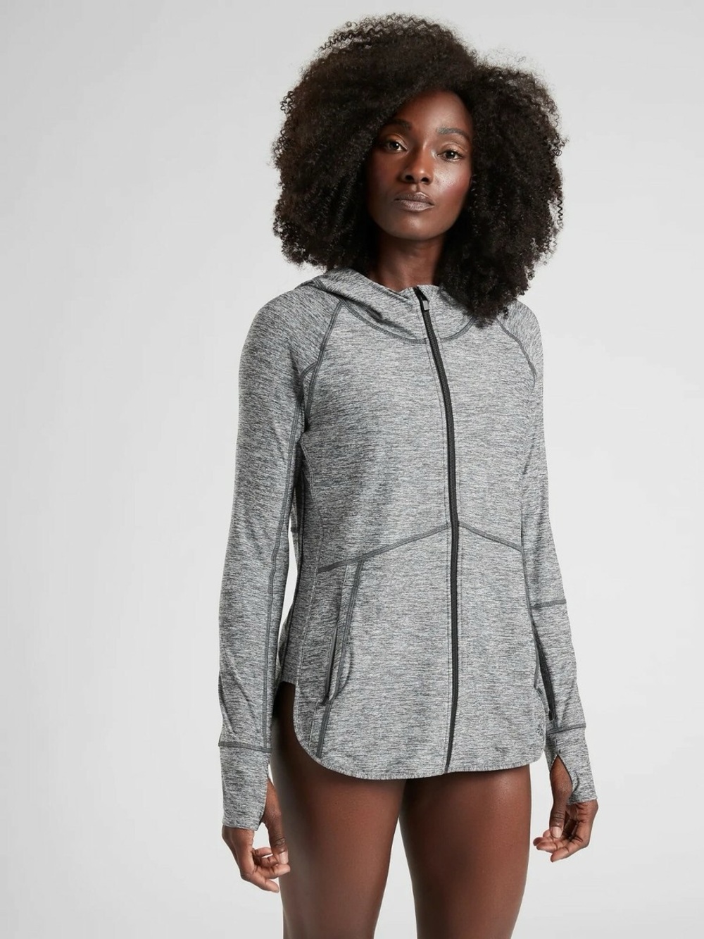 Athleta Gray Heather Full-Zip Hooded Jacket